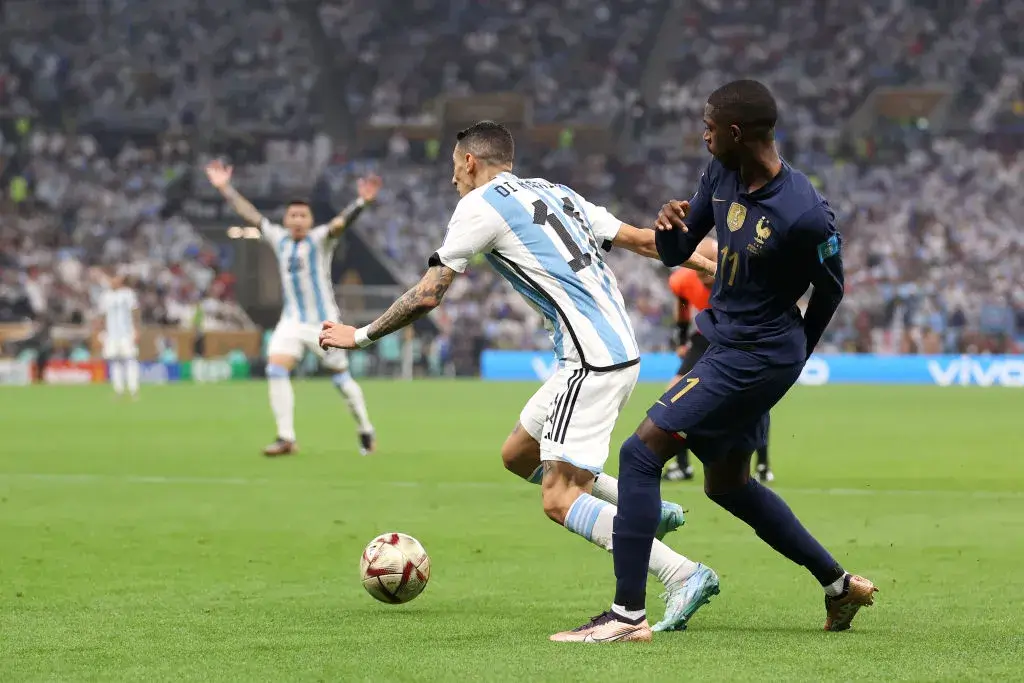 Dembele challenge on Di Maria inside penalty box World Cup 2022 Final