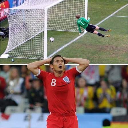 Lampard ghost goal vs Germany 2010 World Cup showing ball crossing line and crossbar