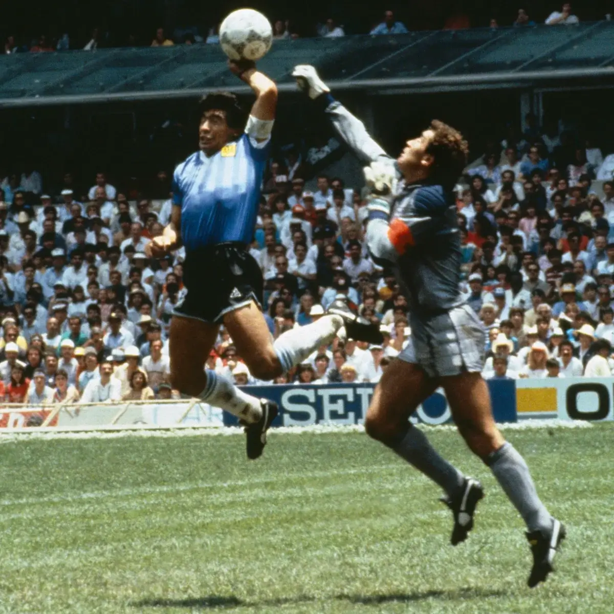 Maradona Hand of God World Cup 1986 showing hand touching ball