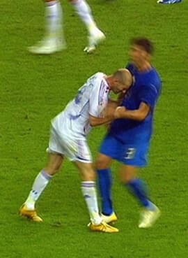 Zidane headbutt Materazzi World Cup 2006 Final showing head contact area